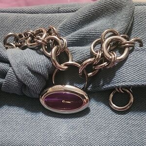 Calvin Klein Silver Chain Bracelet with Purple Accent